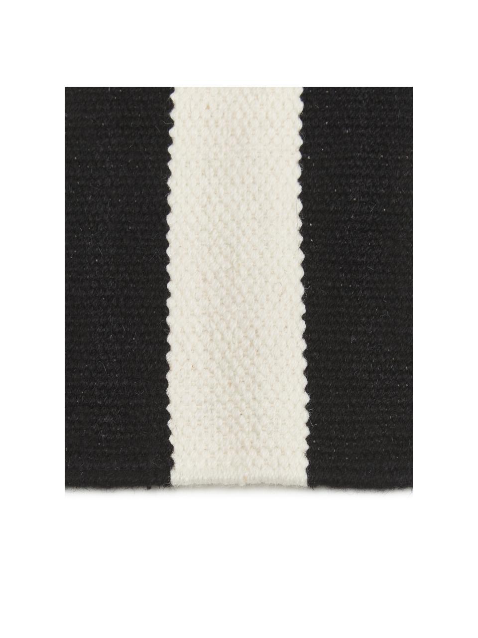 Alfombra corredor kelim artesanal Donna, Parte superior: 80% lana, 20% nylon, Reverso: 100% algodón Las alfombra, Negro, blanco crema, An 80 x L 250 cm