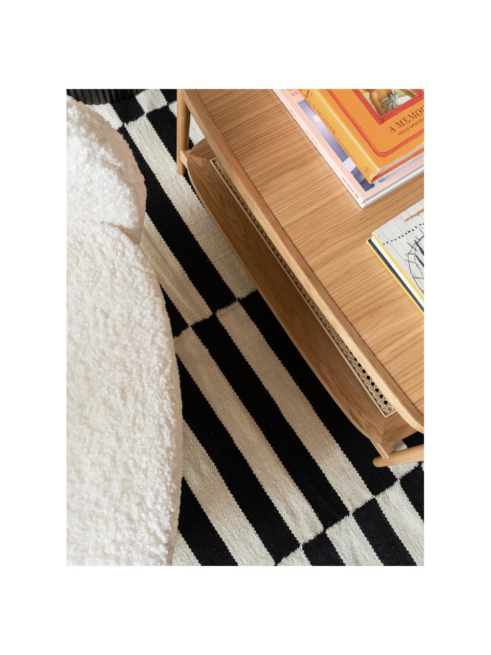 Tapis kilim tissé main Donna, Noir, blanc crème, larg. 80 x long. 250 cm