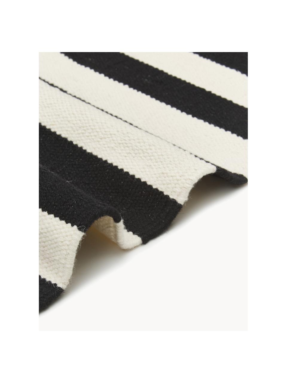 Tapis kilim tissé main Donna, Noir, blanc crème, larg. 80 x long. 250 cm