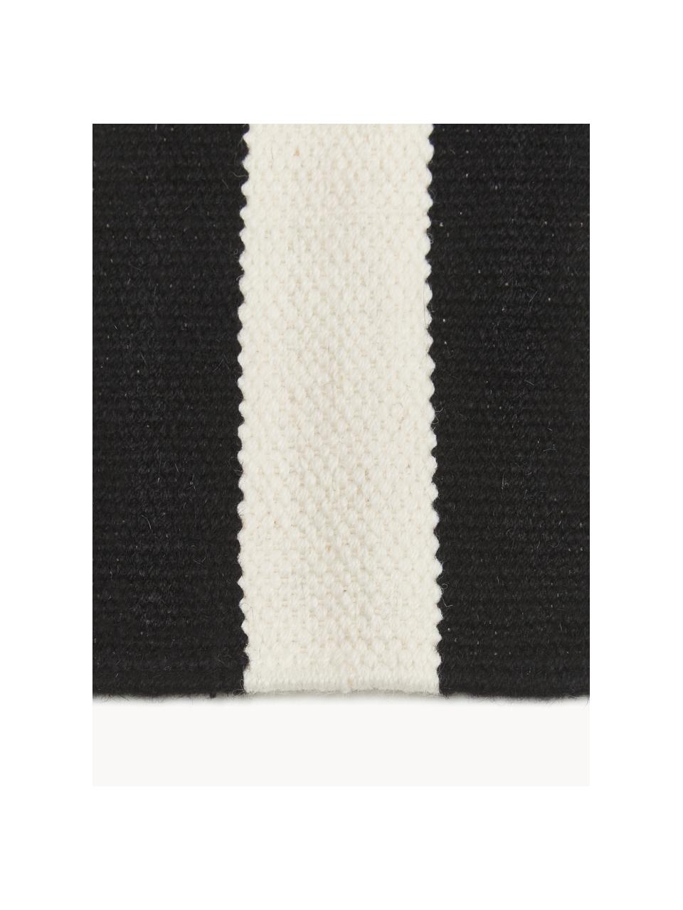 Handgeweven Kelim loper Donna met strepen, Onderzijde: 100 % katoen Bij wollen v, Zwart, crèmewit, B 80 x L 250 cm