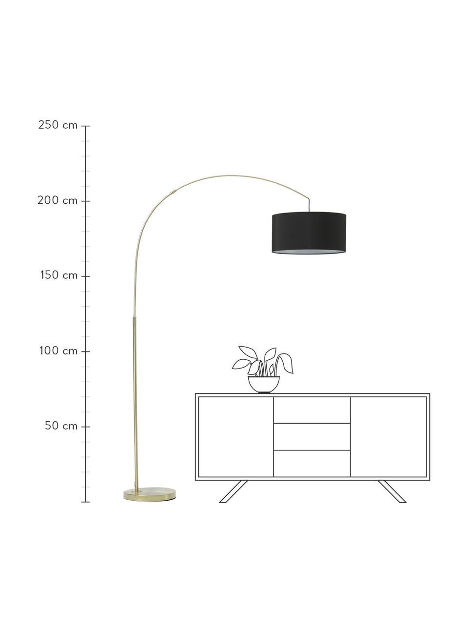 Lámpara arco grande Niels, Pantalla: tela, Cable: cubierto en tela, Latón, negro, An 157 x Al 218 cm