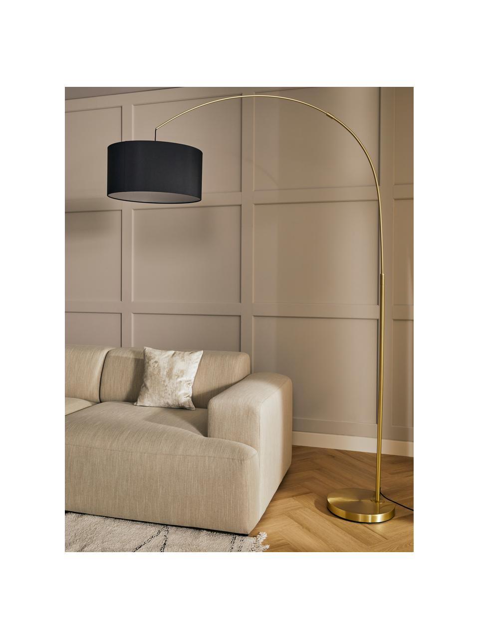 Lampa podłogowa łukowa Niels, Odcienie mosiądzu, czarny, S 157 x W 218 cm