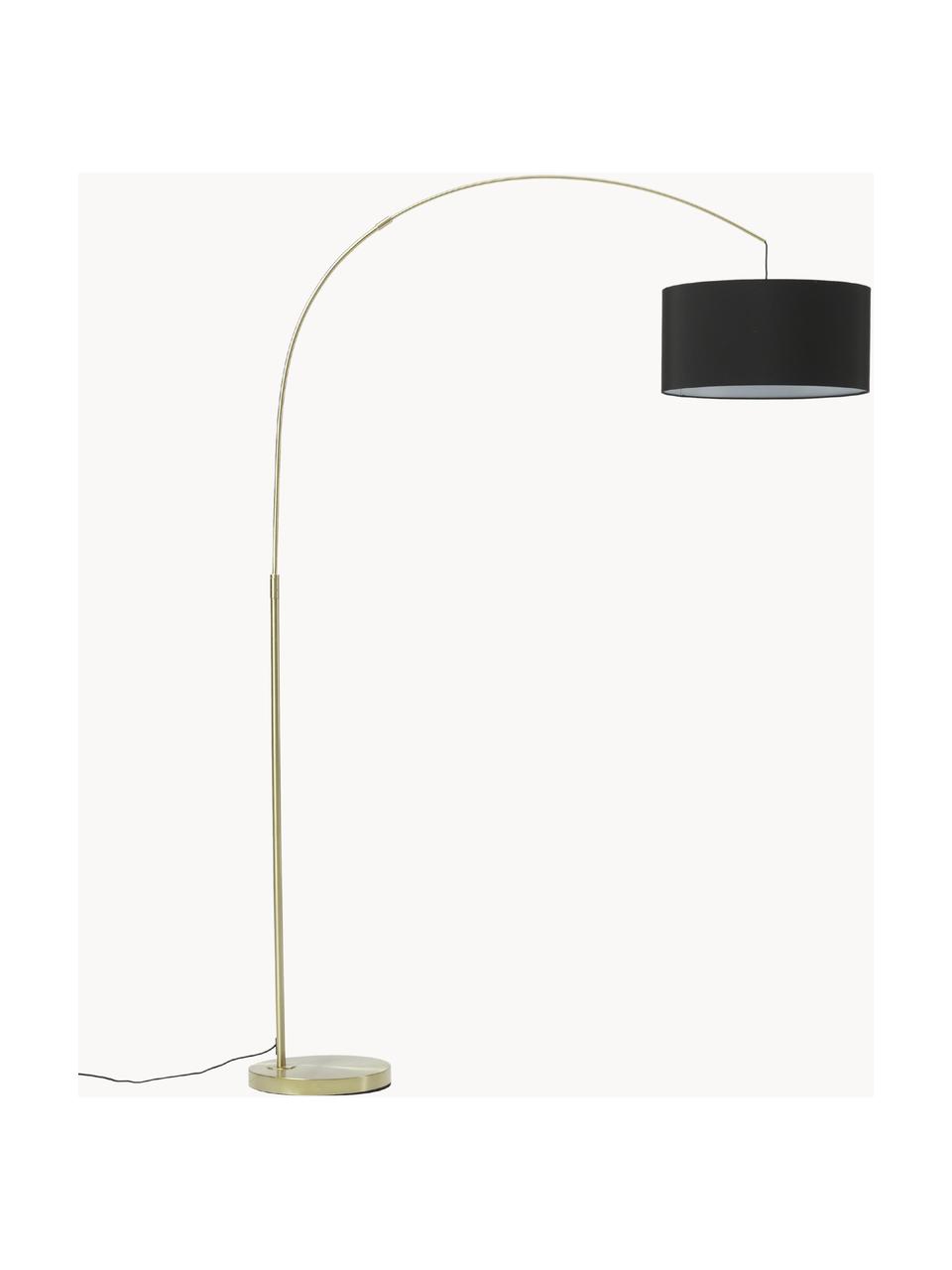 Grand lampadaire arc moderne laiton-noir Niels, Couleur laitonnée, noir, haut. 218 cm