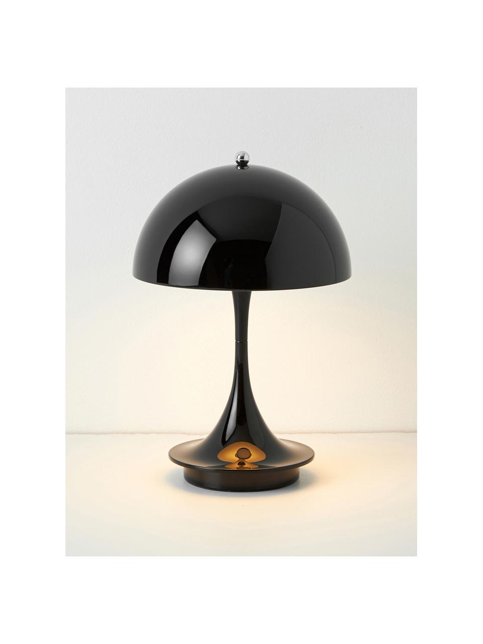 Lampada da tavolo portatile a LED con luce regolabile Panthella, alt. 24 cm, Paralume: acciaio rivestito, Struttura: alluminio rivestito, Acciaio nero, Ø 16 x Alt. 24 cm
