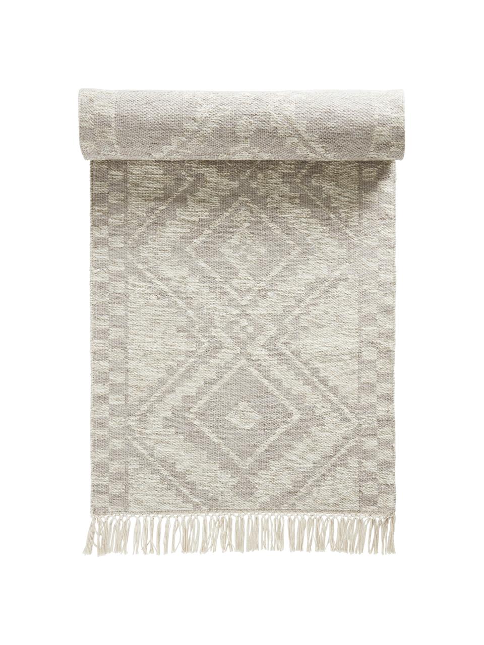 Tapis de couloir en laine motif jacquard Cindrella, Blanc naturel, beige