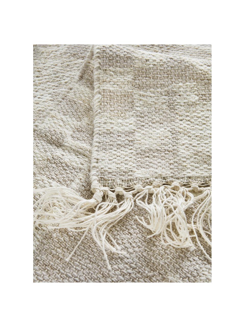 Passatoia in lana con motivo jacquard e frange Cindrella, 90% lana, 10% cotone, Bianco naturale, beige, Larg. 80 x Lung. 200 cm