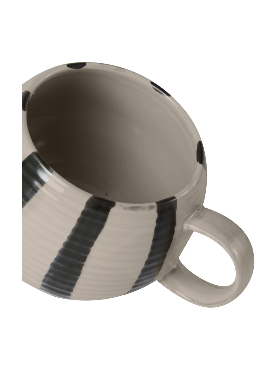 Tazza XL fatta a mano in gres con strisce Serina, Gres, Nero, beige, Ø 11 x 9 cm, 510 ml