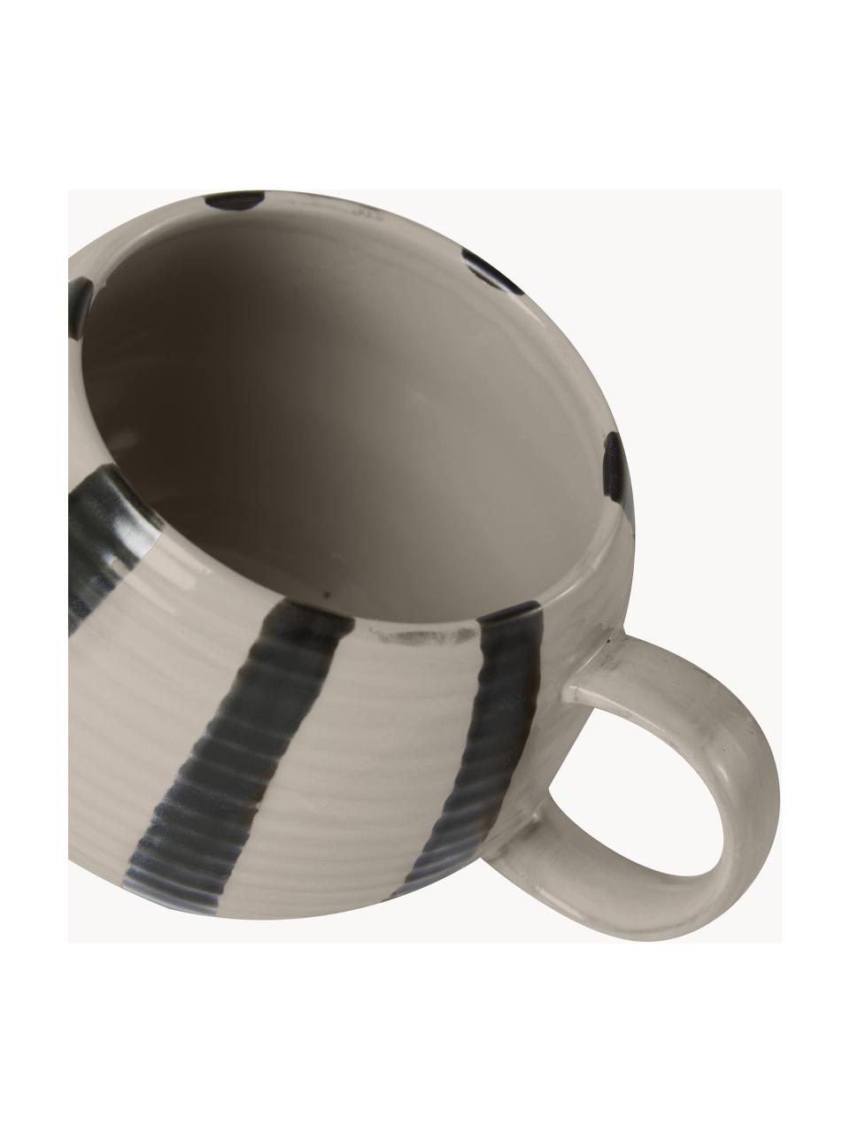 Handgemachte XL-Tasse Serina, Steingut, Hellbeige, Schwarz, Ø 11 x 9 cm, 510 ml