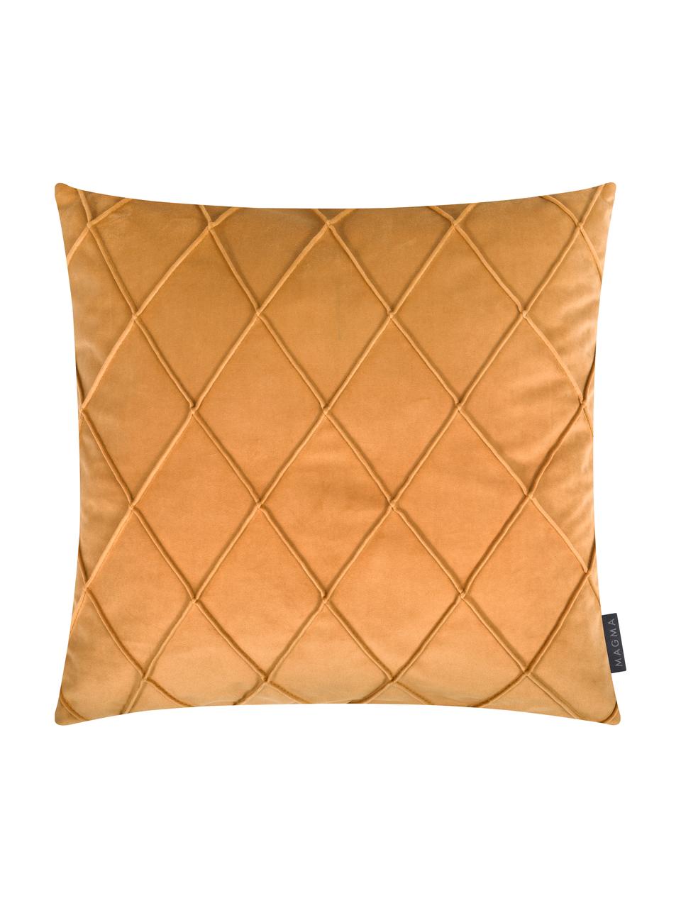 Zamatový poťah na vankúš s diamantovým vzorom Nobless, 100 % polyesterový zamat, Oranžová, Š 50 x D 50 cm