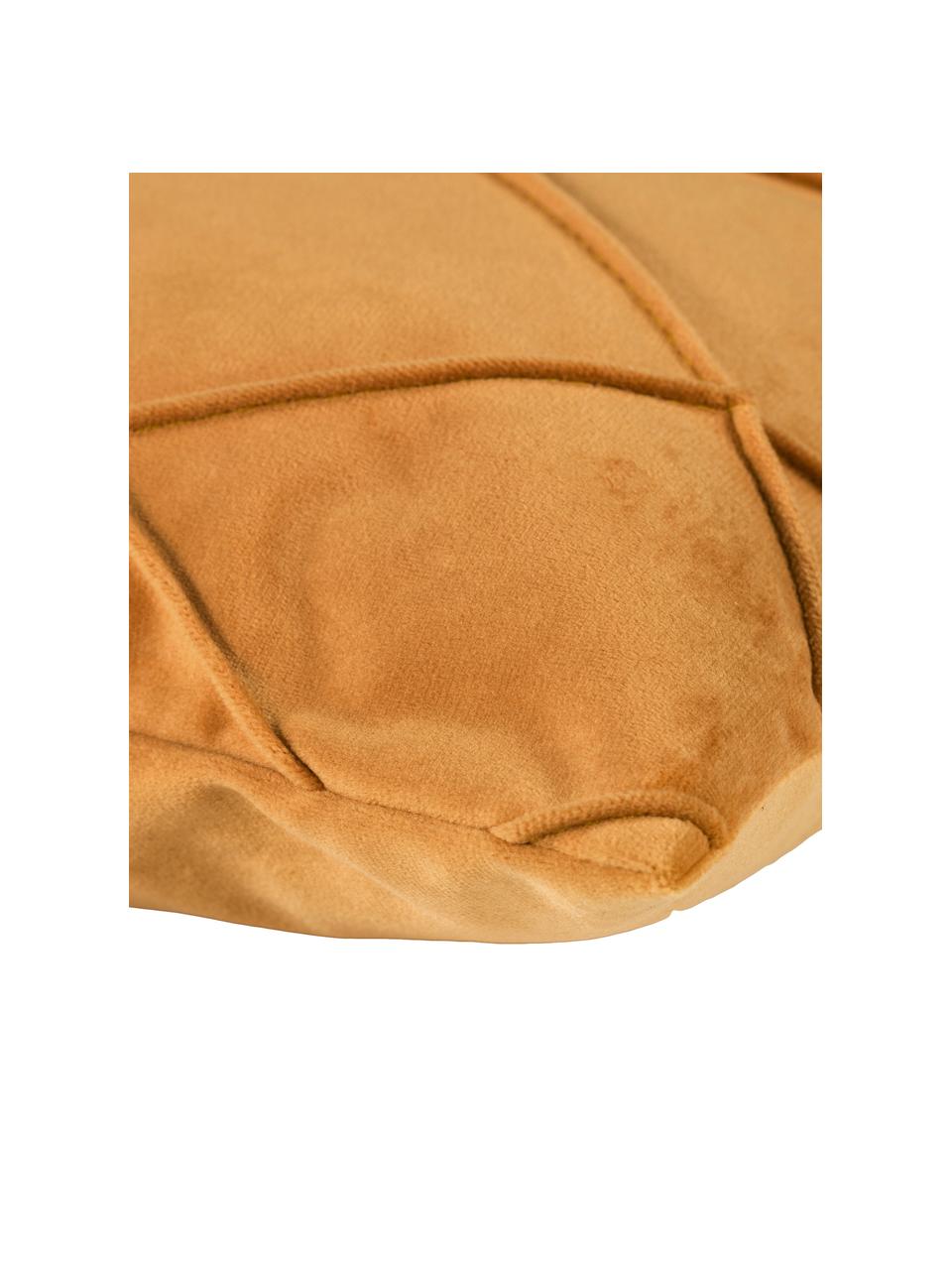 Fluwelen kussenhoes Nobless met verhoogd ruitjesmotief, 100% polyester fluweel, Oranje, B 40 x L 40 cm