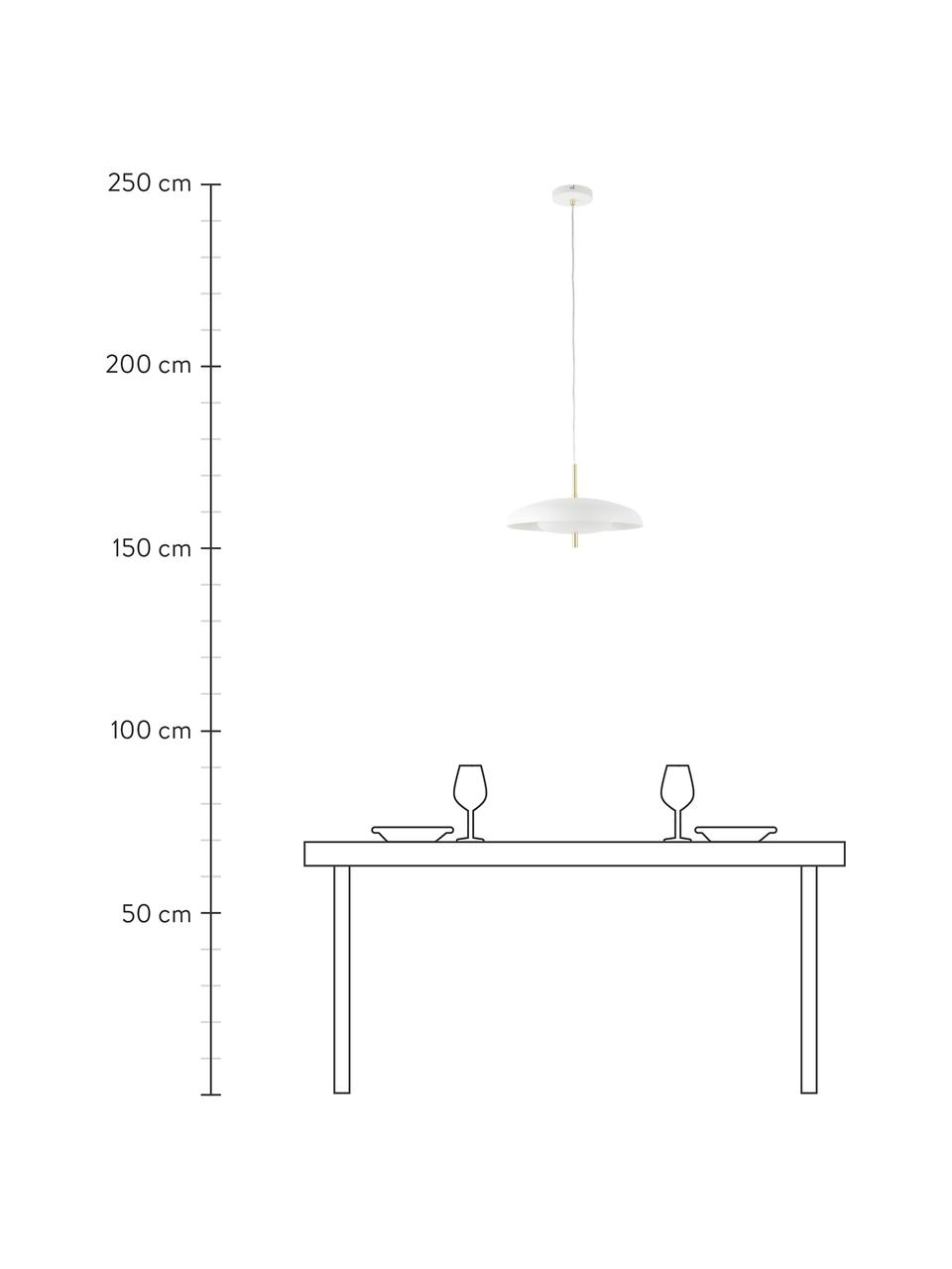 Hanglamp Mathea in wit-goudkleurig, Lampenkap: gepoedercoat metaal, Decoratie: vermessingd metaal, Baldakijn: gepoedercoat metaal, Wit, Ø 38  x H 8 cm