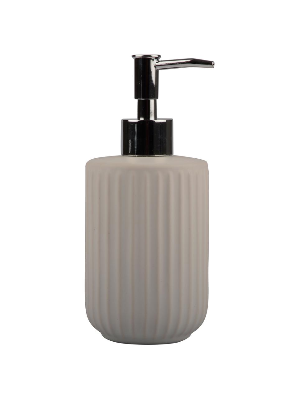 Dosificador de jabón Camre, Recipiente: cerámica, Dosificador: plástico, Blanco crudo, plateado, Ø 8 x Al 18 cm