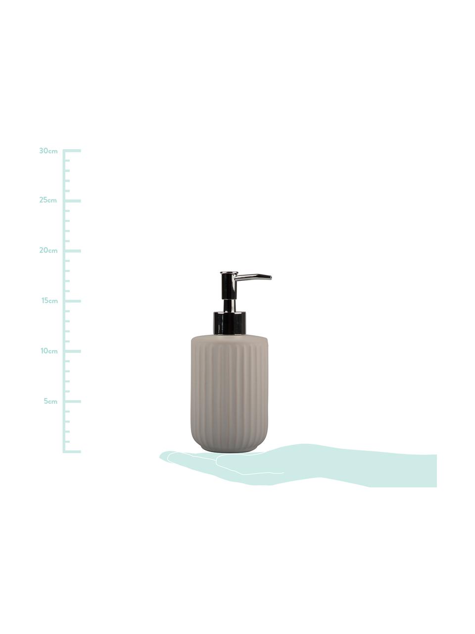 Dosificador de jabón Camre, Recipiente: cerámica, Dosificador: plástico, Blanco crudo, plateado, Ø 8 x Al 18 cm