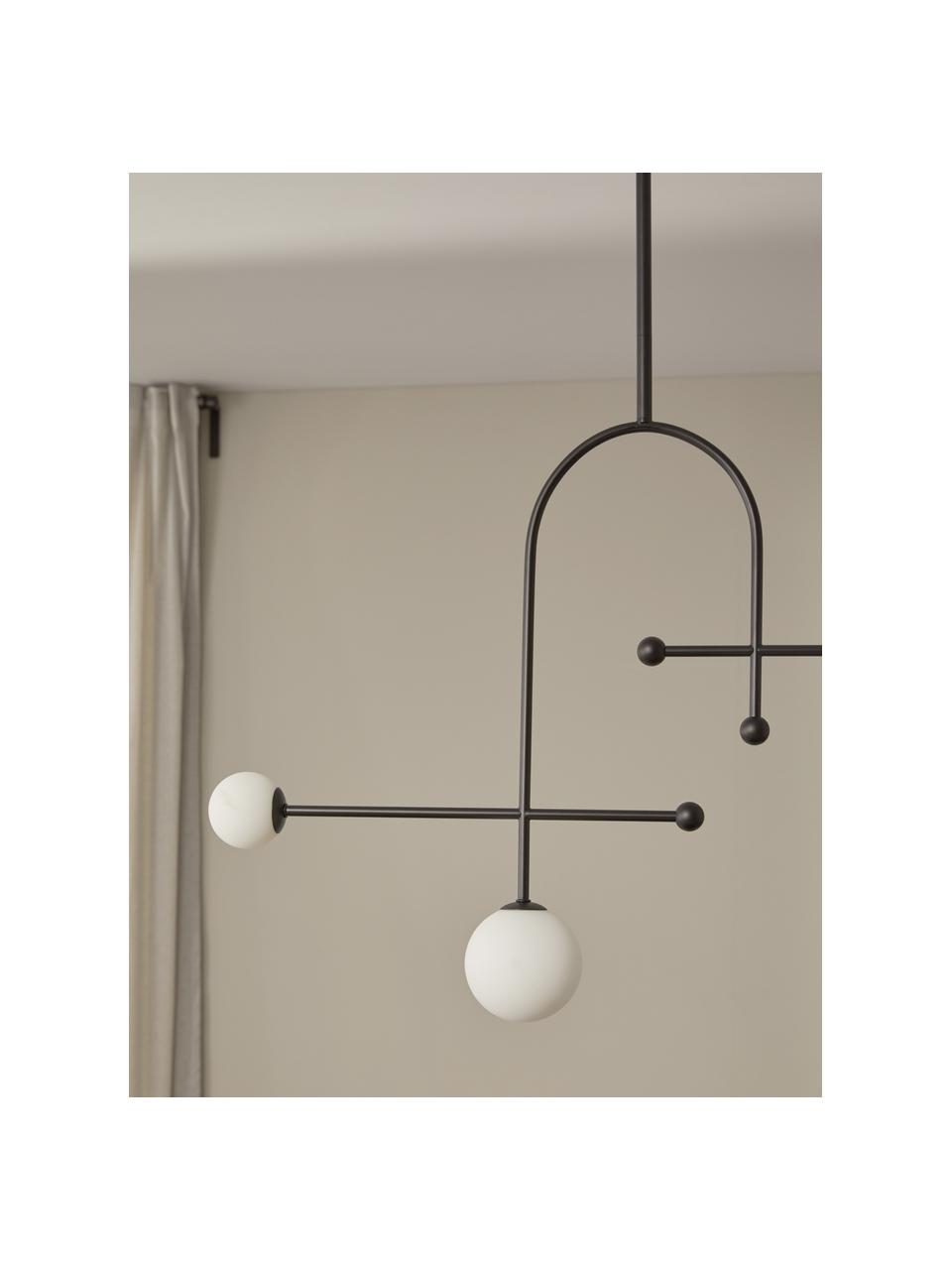 Lampada a sospensione grande in vetro opale Otis, Paralume: vetro opale, Struttura: metallo verniciato a polv, Baldacchino: metallo verniciato a polv, Nero, bianco, Larg. 82 x Alt. 120 cm