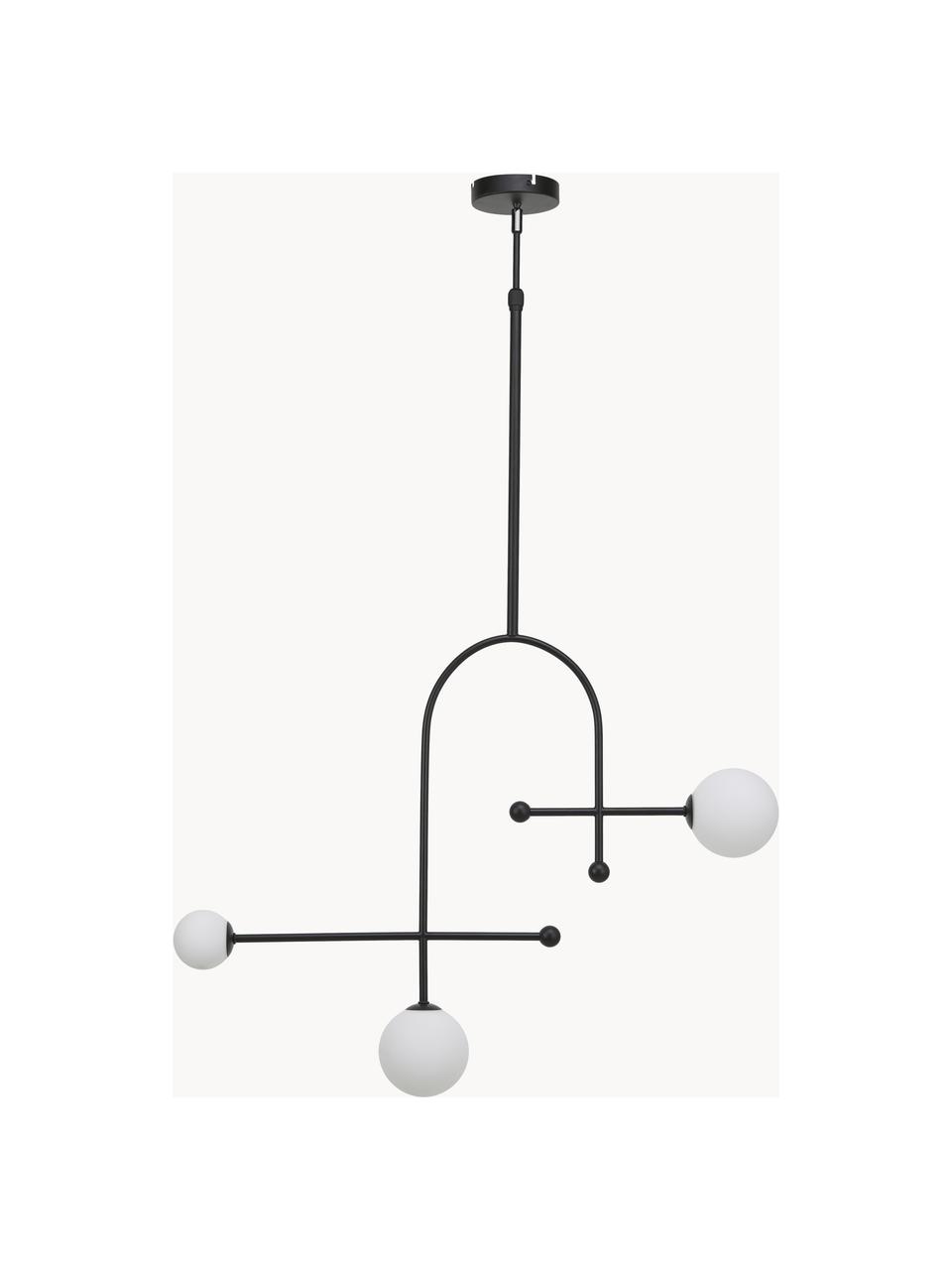Grote hanglamp Otis van opaalglas, Baldakijn: gepoedercoat metaal, Zwart, wit, B 82 x H 120 cm