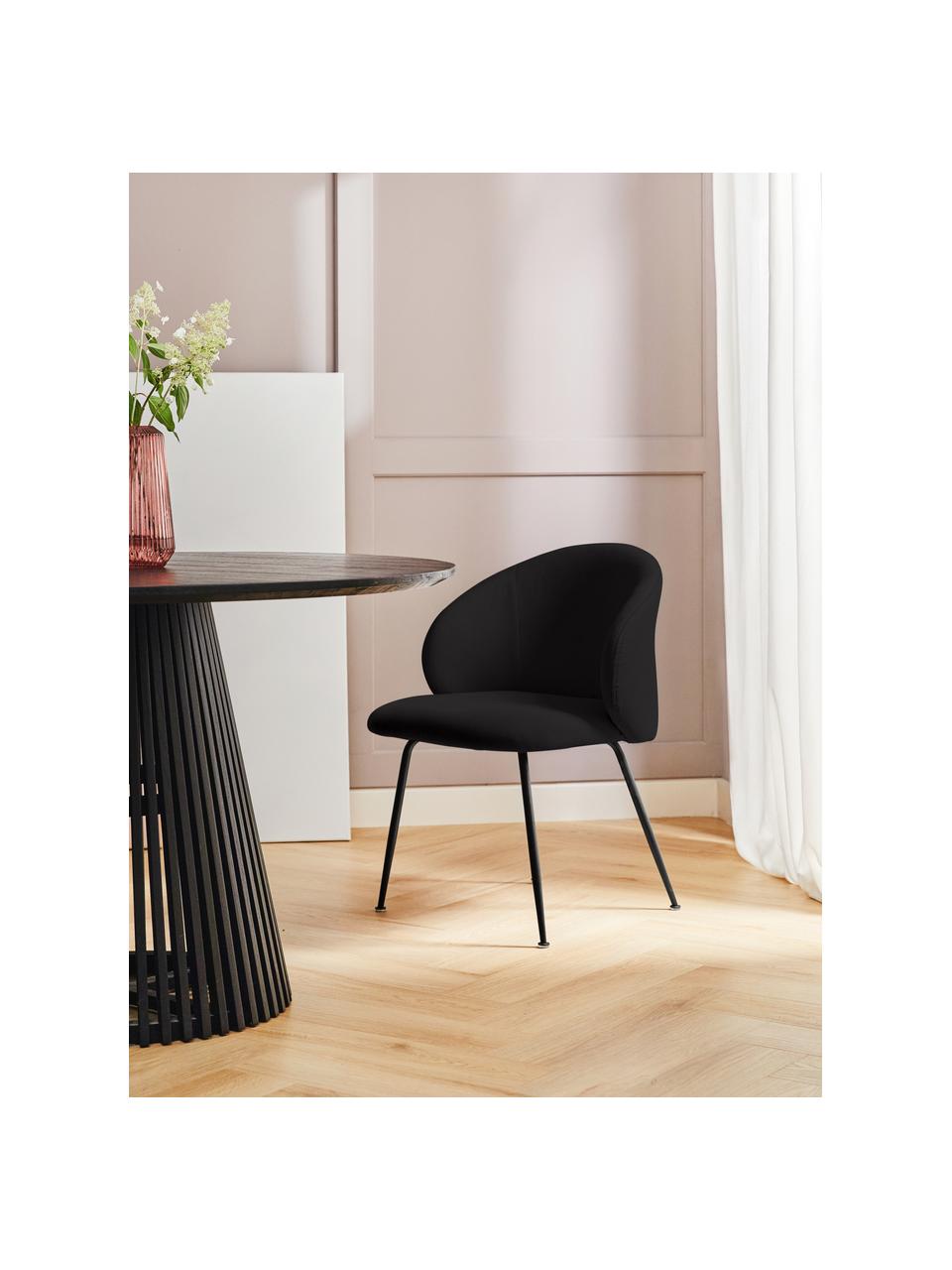 Gestoffeerde stoelen Luisa in zwart, 2 stuks, Bekleding: 100% polyester, Poten: gepoedercoat metaal, Geweven stof zwart, B 59 x D 58 cm