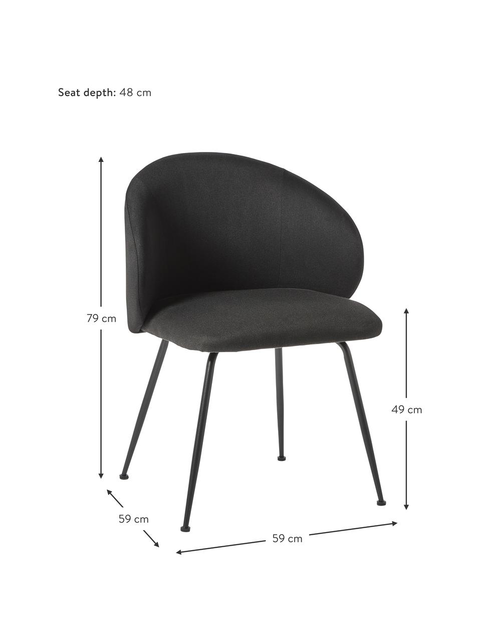 Chaise rembourrée Luisa, 2 pièces, Tissu noir, noir, larg. 59 x prof. 58 cm