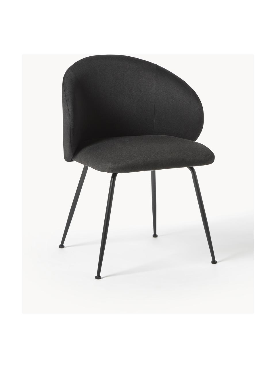 Gestoffeerde stoelen Luisa, 2 stuks, Bekleding: 100% polyester Met 20.000, Poten: gepoedercoat metaalkleuri, Geweven stof zwart, zwart, B 59 x D 59 cm