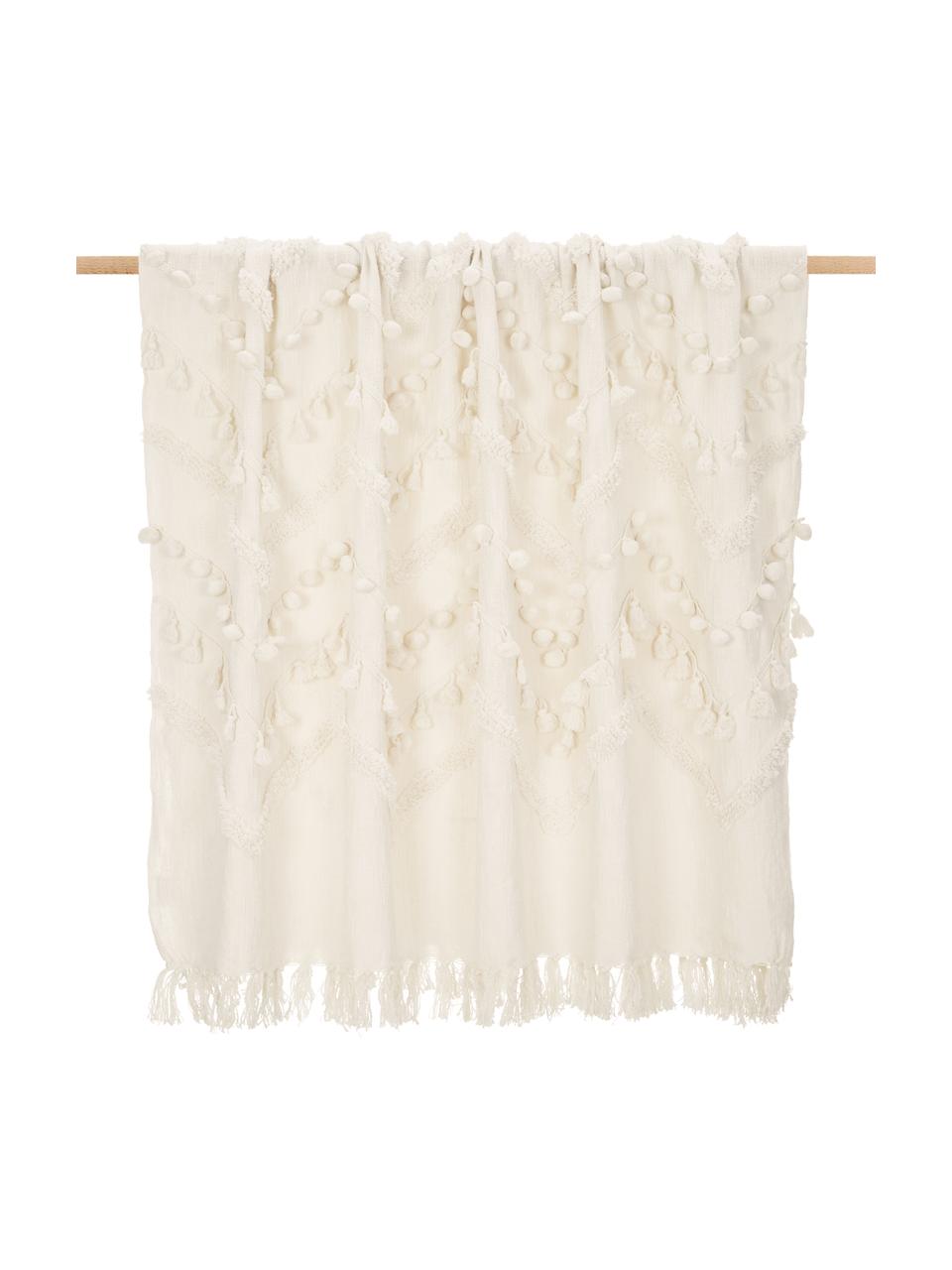 Boho bavlnená deka so strapcami Pana, 100 %  bavlna, Krémovobiela, Š 130 x D 170 cm