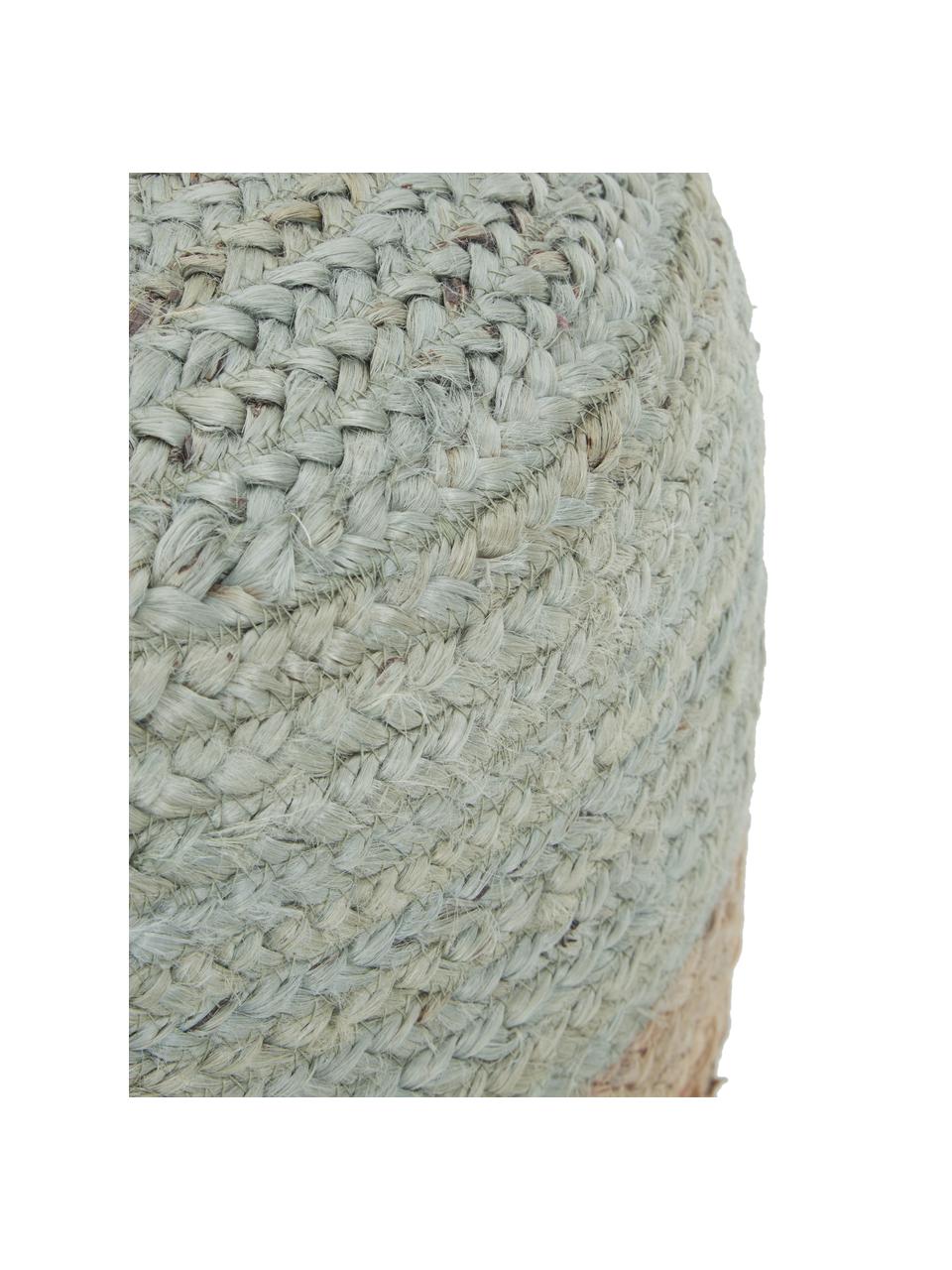 Pouf en jute artisanal Bono, Brun, vert menthe, Ø 50 x haut. 36 cm