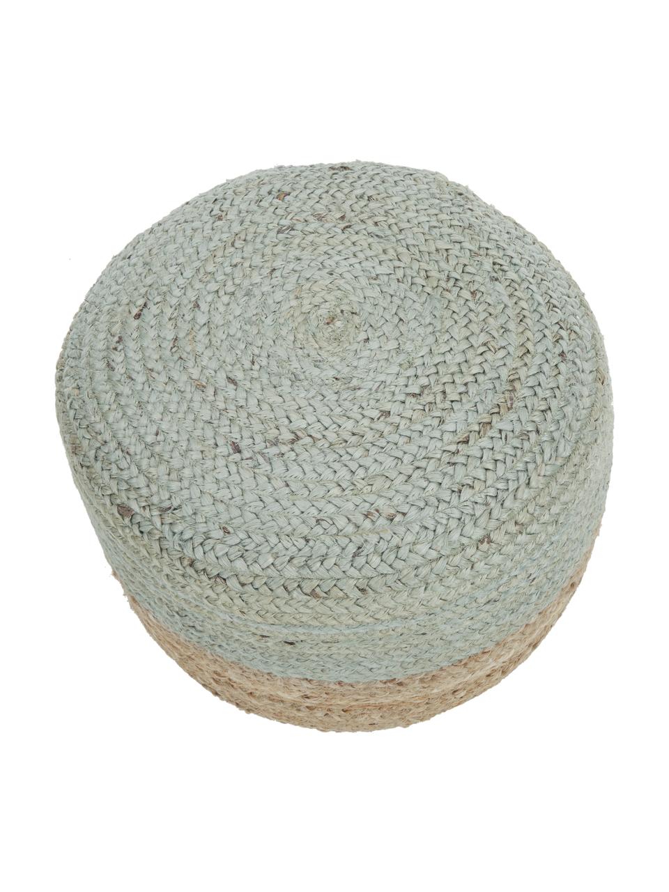Pouf en jute artisanal Bono, Brun, vert menthe, Ø 50 x haut. 36 cm