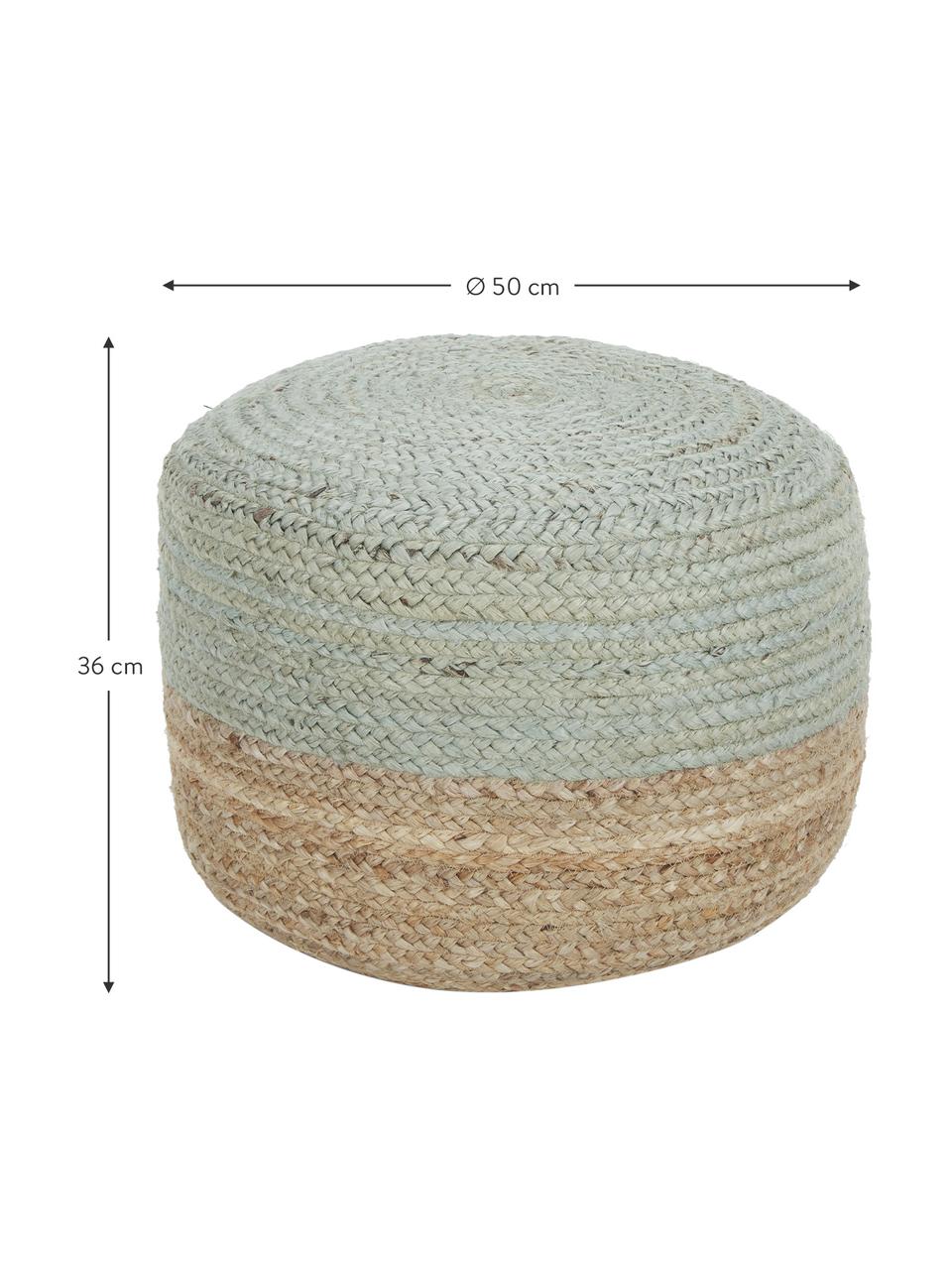 Ręcznie wykonany puf  z juty Bono, Tapicerka: juta, Beżowy, miętowozielony, Ø 50 x W 36 cm