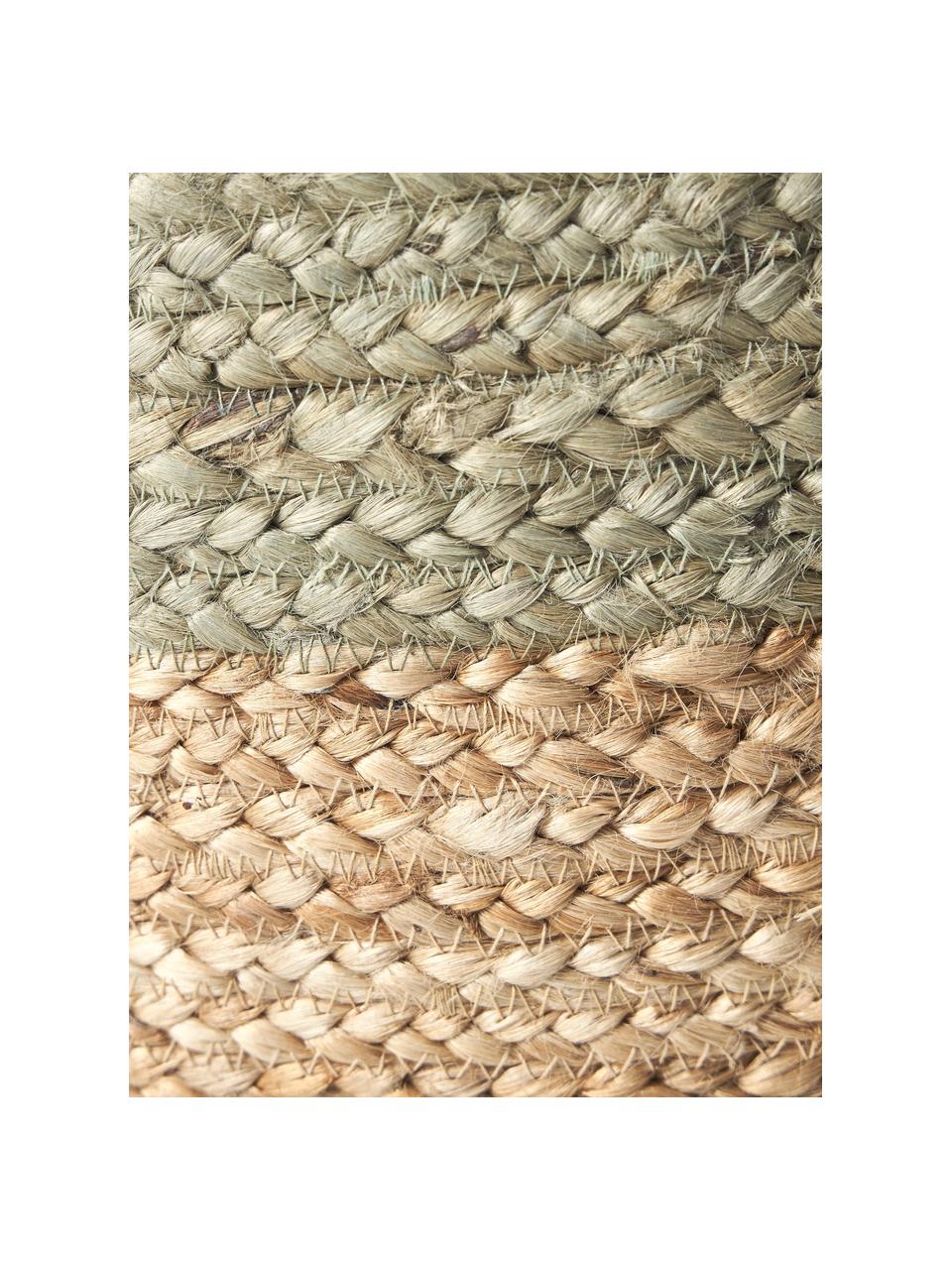 Handgemaakte poef Bono van jute, Bekleding: jute, Mintgroen, beige, Ø 50 x H 36 cm