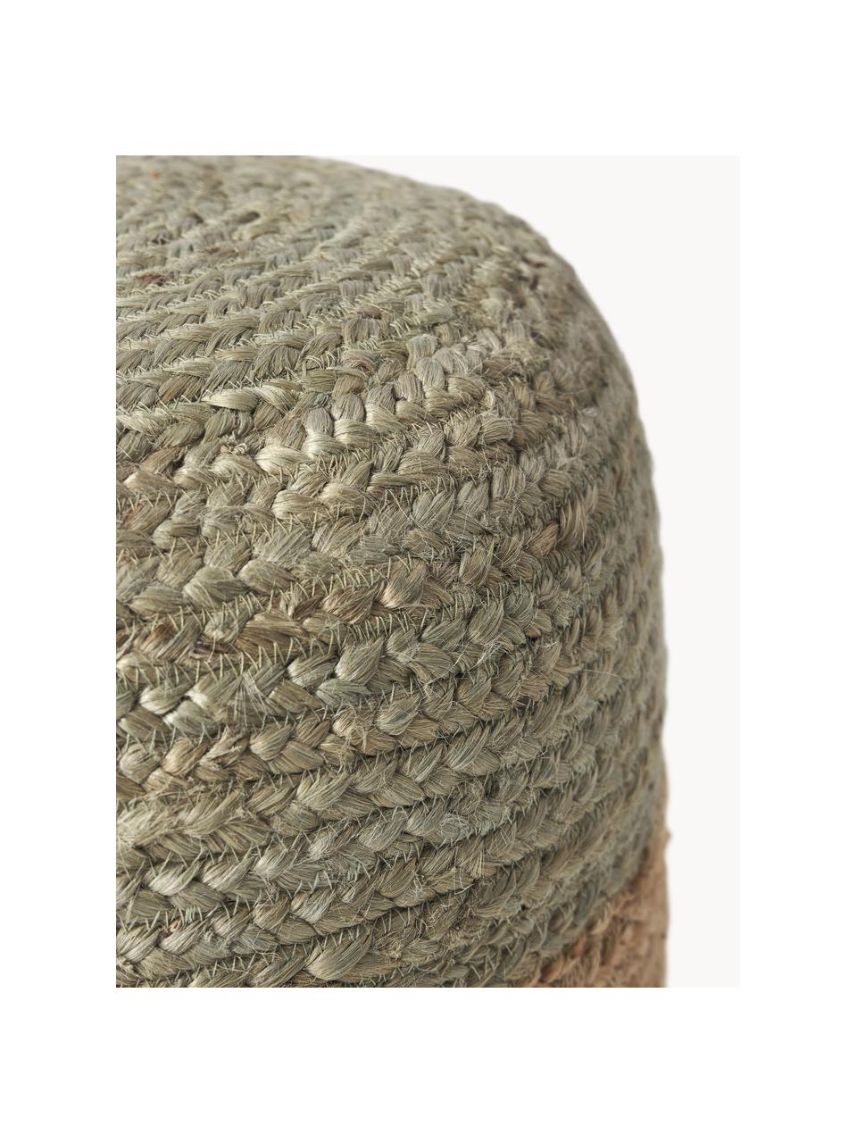 Pouf en jute artisanal Bono, Vert menthe, beige, Ø 50 x haut. 36 cm