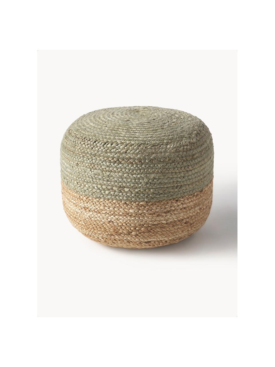 Handgefertigter Pouf Bono aus Jute, Bezug: Jute, Mintgrün, Beige, Ø 50 x H 36 cm