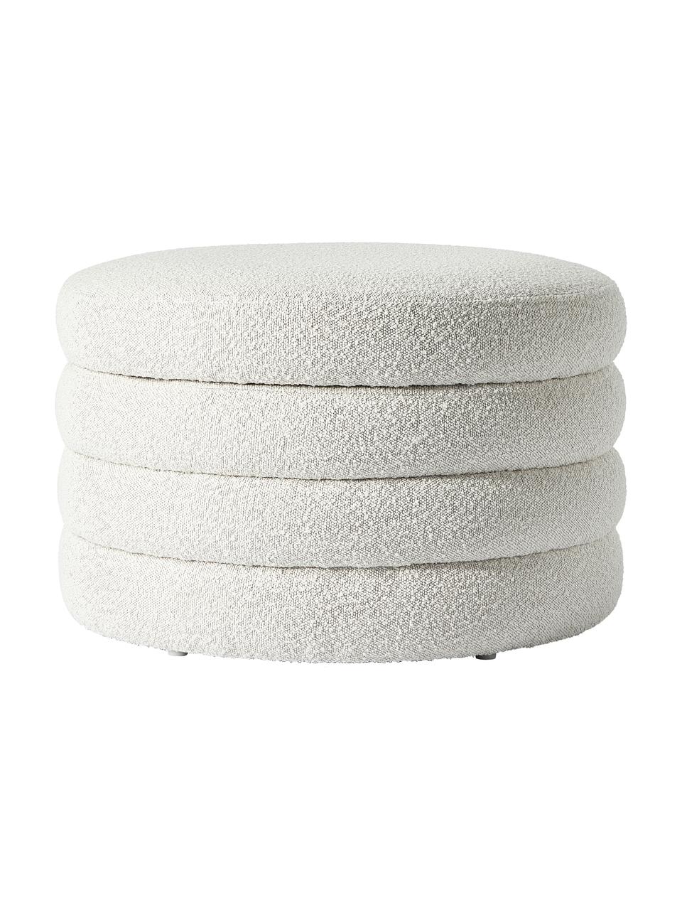 Puf grande en tejido bouclé Alto, con espacio de almacenamiento, Tapizado: tejido bouclé (100% polié, Estructura: madera de pino maciza, ma, Bouclé blanco crema, Ø 69 x Al 44 cm