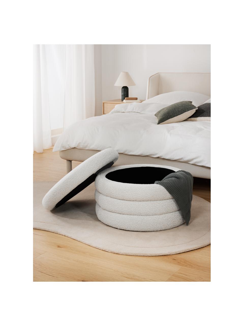 Puf grande en tejido bouclé Alto, con espacio de almacenamiento, Tapizado: tejido bouclé (100% polié, Estructura: madera de pino maciza, ma, Bouclé blanco crema, Ø 69 x Al 44 cm