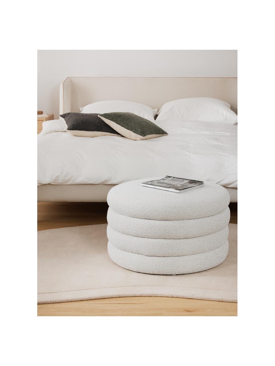 Puf grande en tejido bouclé Alto, con espacio de almacenamiento, Tapizado: tejido bouclé (100% polié, Estructura: madera de pino maciza, ma, Bouclé blanco crema, Ø 69 x Al 44 cm
