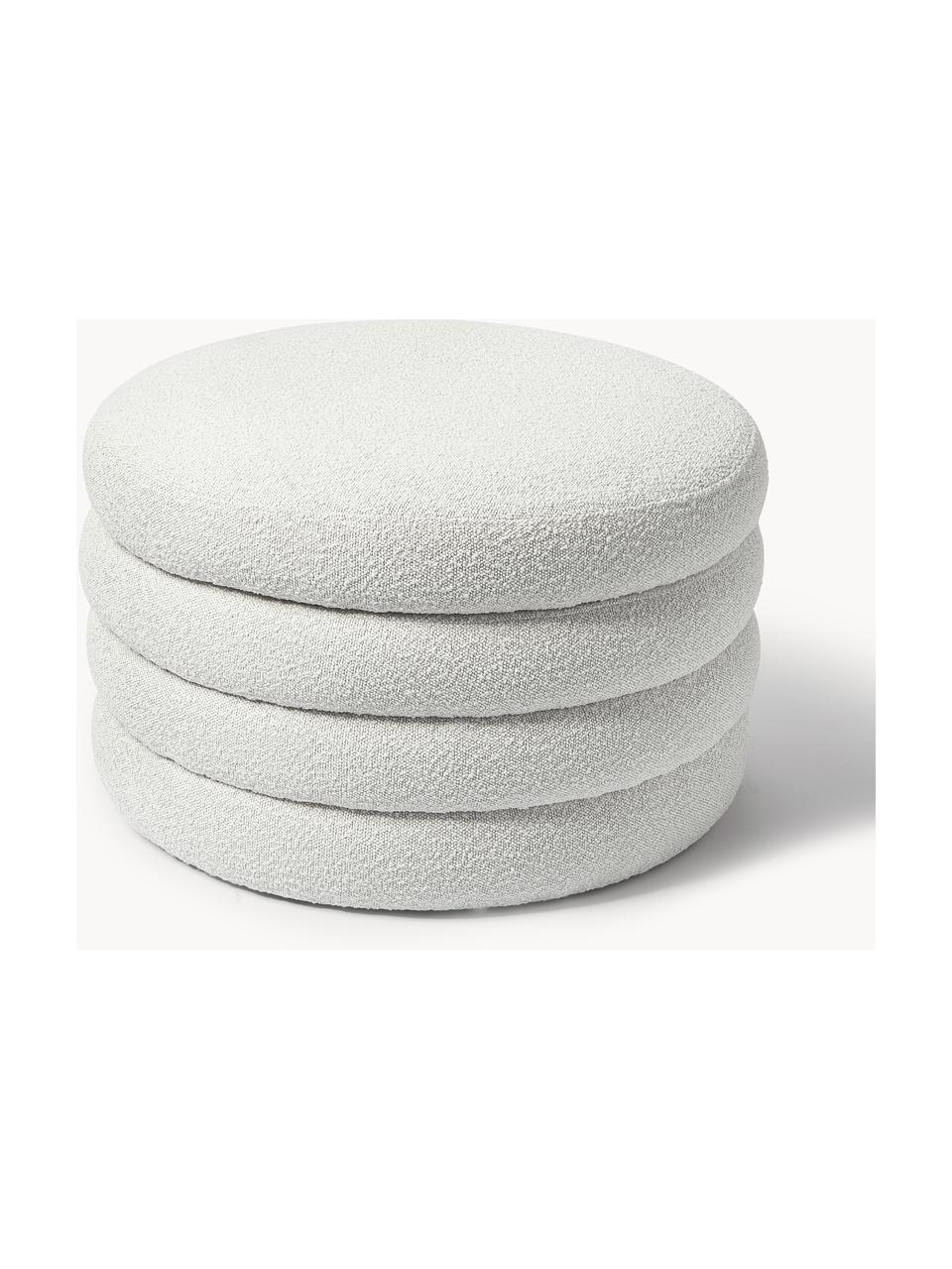 Pouf XL contenitore in bouclé con contenitore Alto, Rivestimento: bouclé (100% poliestere) , Struttura: legno di pino massiccio, , Bouclé bianco latte, Ø 69 x Alt. 44 cm