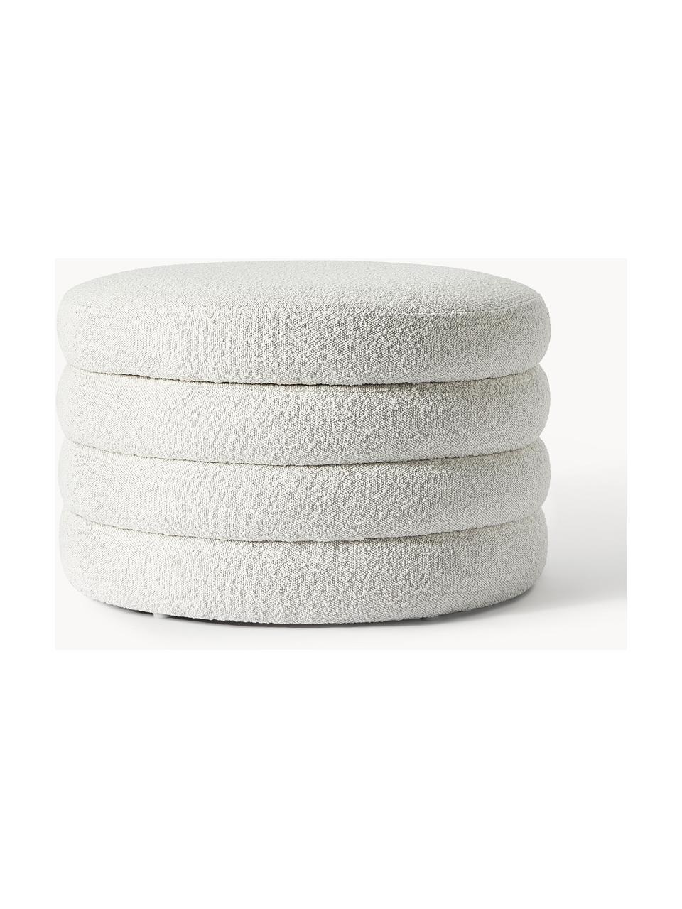 Puf bouclé XL z miejscem do przechowywania Alto, Tapicerka: bouclé (100% poliester) D, Stelaż: lite drewno sosnowe, skle, Kremowobiały bouclé, Ø 69 x W 44 cm