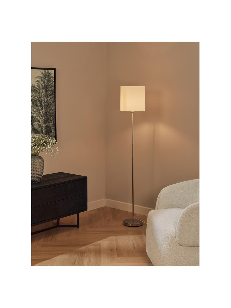 Stehlampe Mick, Lampenschirm: Textil, Lampenfuß: Metall, vernickelt, Weiß, Silberfarben, H 158 cm