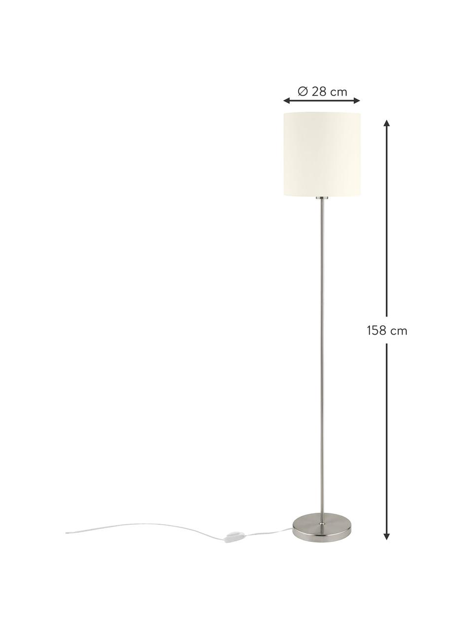 Stehlampe Mick-Silber, Lampenschirm: Textil, Weiss, Silberfarben, H 158 cm