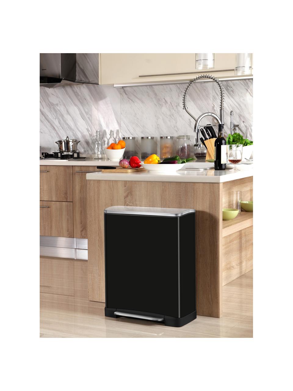 Pattumiera Recycle E-Cube, 28 L + 18 L, Contenitore: acciaio, Nero, Larg. 50 x Prof. 35 cm, 28 L + 18 L