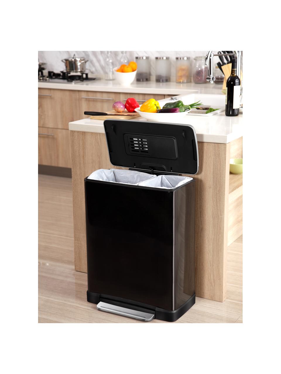 Pattumiera Recycle E-Cube, 28 L + 18 L, Contenitore: acciaio, Nero, Larg. 50 x Prof. 35 cm, 28 L + 18 L