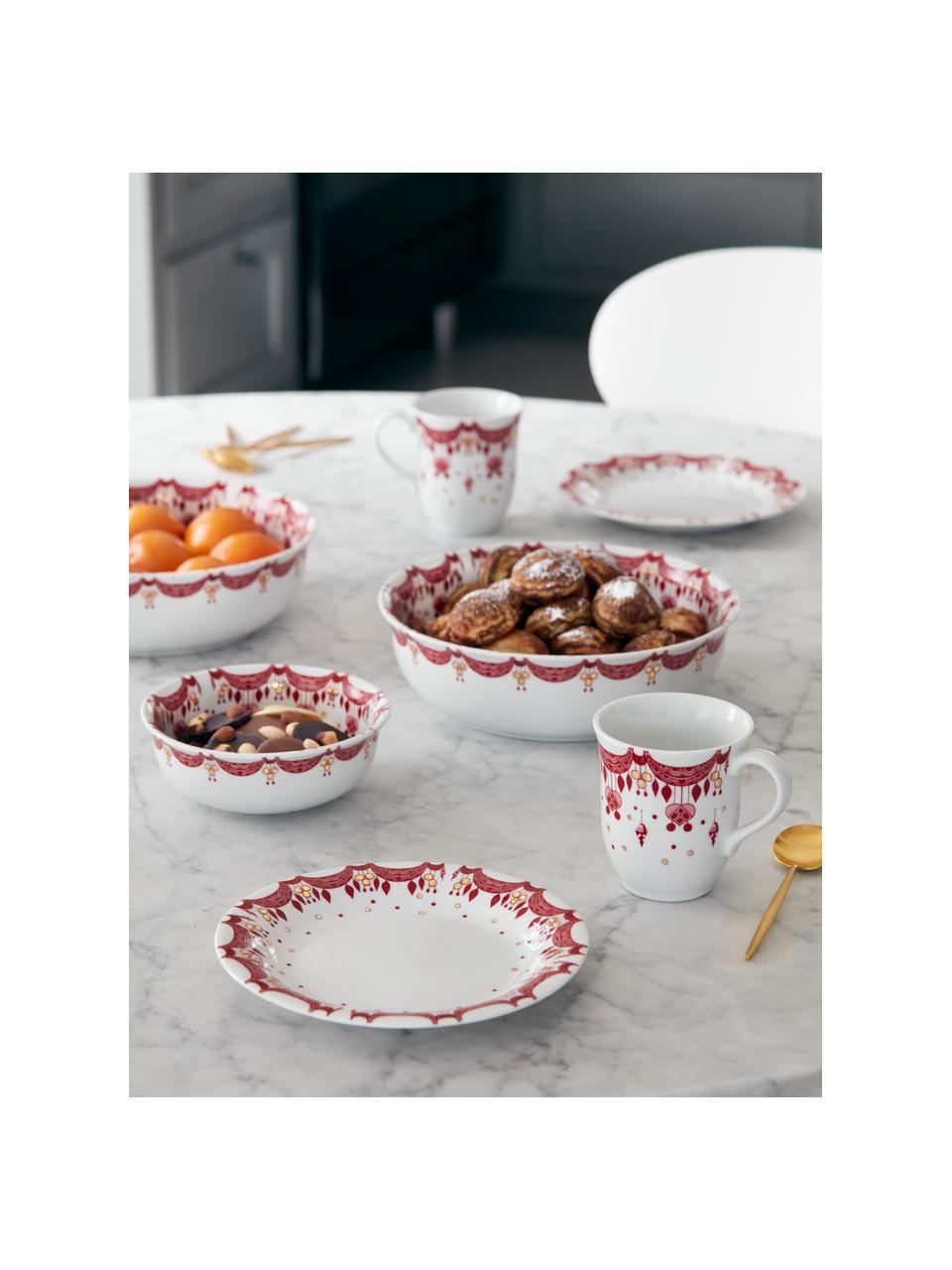 Assiettes à déjeuner de Noël peintes à la main Guirlande, 4 pièces, Porcelaine, Blanc, rouge, doré, Ø 21 cm