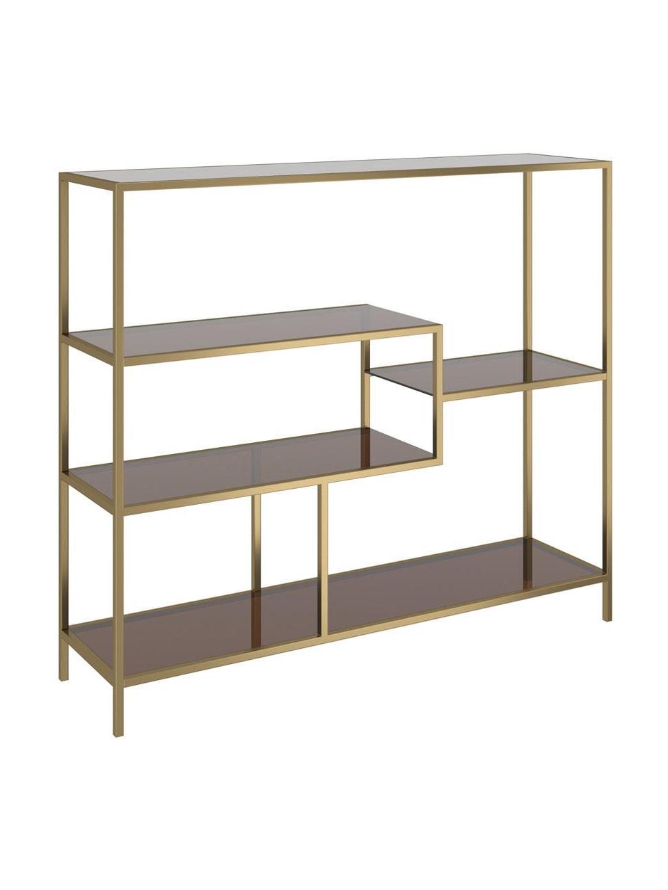 Libreria in metallo Loft, Struttura: metallo verniciato a polv, Ripiani: vetro temperato colorato, Dorato, Larg. 115 x Alt. 100 cm