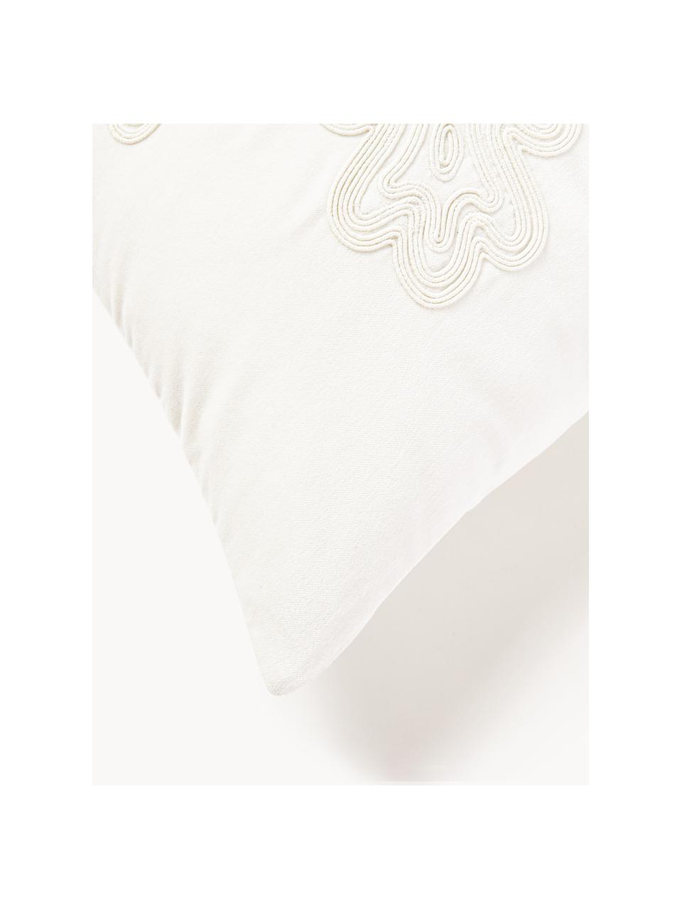 Housse de coussin en velours avec motif hivernal Celeste, Blanc crème, larg. 60 x long. 60 cm