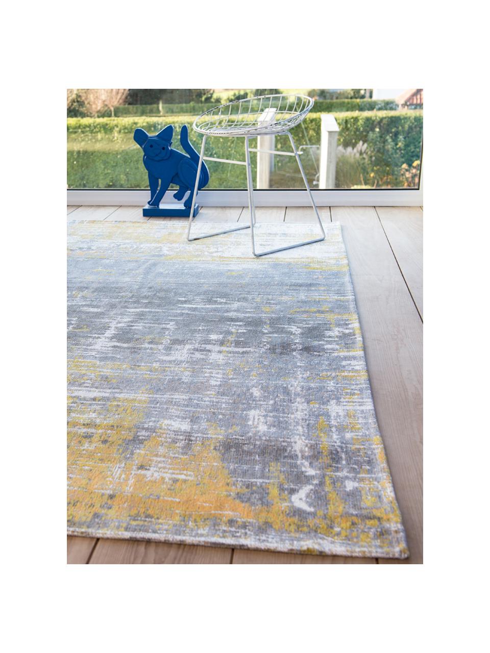 Tappeto di design Streaks, Retro: misto cotone, rivestito i, Giallo, grigio, Larg. 80 x Lung. 150 cm (taglia XS)