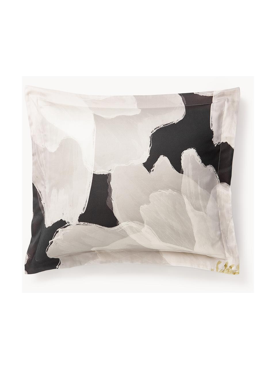 Poszewka na poduszkę z satyny bawełnianej Alyssa, Odcienie szarego, kremowobiały, S 40 x D 80 cm