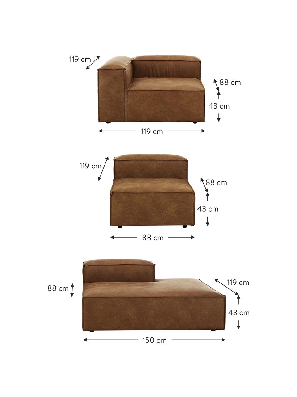 Méridienne modulable XL cuir recyclé Lennon, Cuir brun, larg. 357 x prof. 119 cm, dossier à gauche