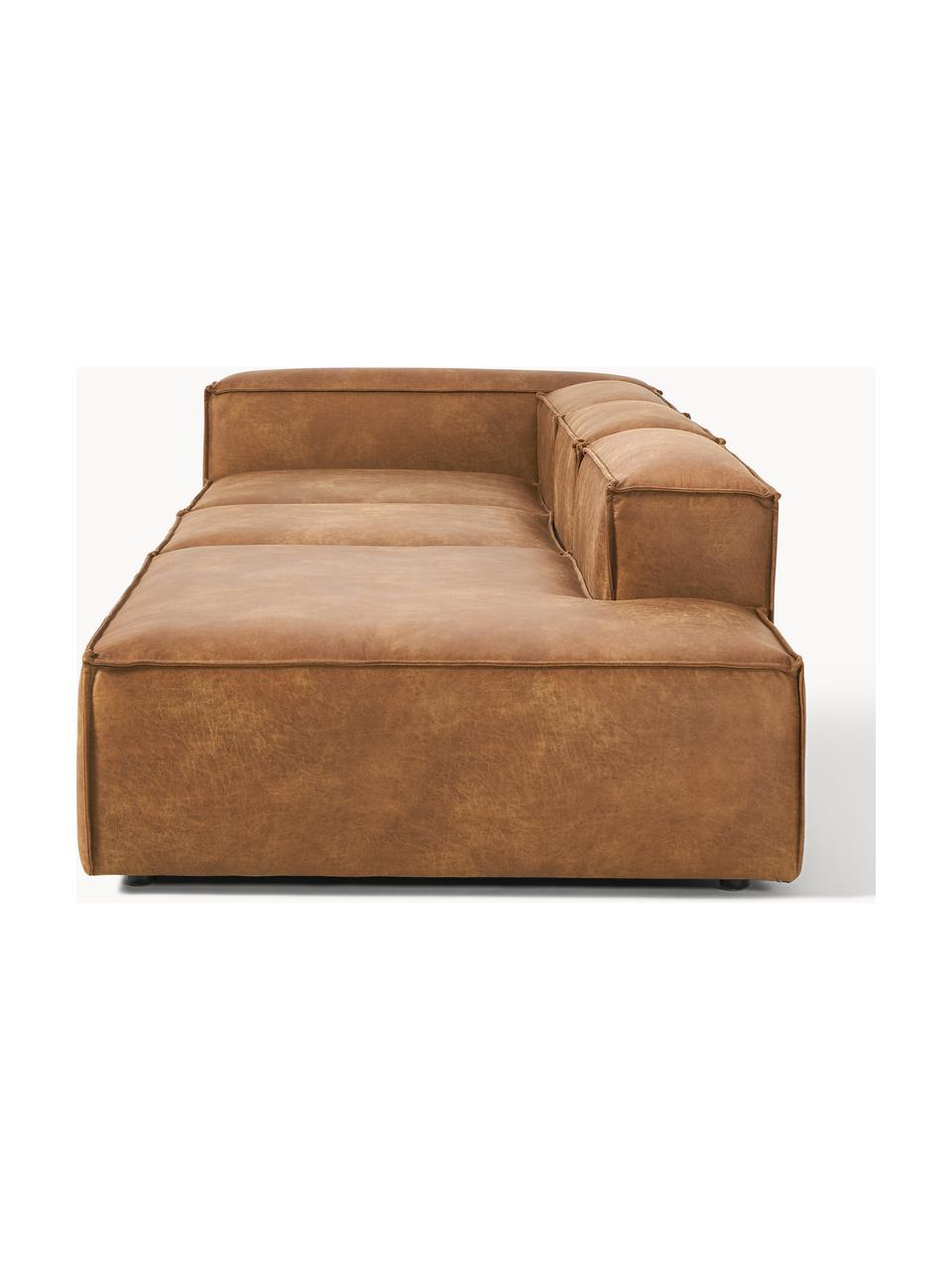 Modulaire XL chaise longue Lennon van gerecycled leer, Bekleding: gerecycled leer (70% leer, Frame: massief hout, multiplex, Poten: kunststof Dit product is , Leer bruin, B 357 x D 119 cm, armleuning links