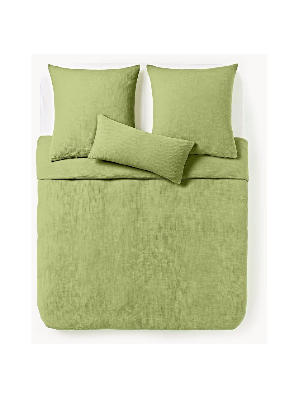 Funda nórdica de muselina Odile, Verde oliva, Cama 90 cm (155 x 220 cm)