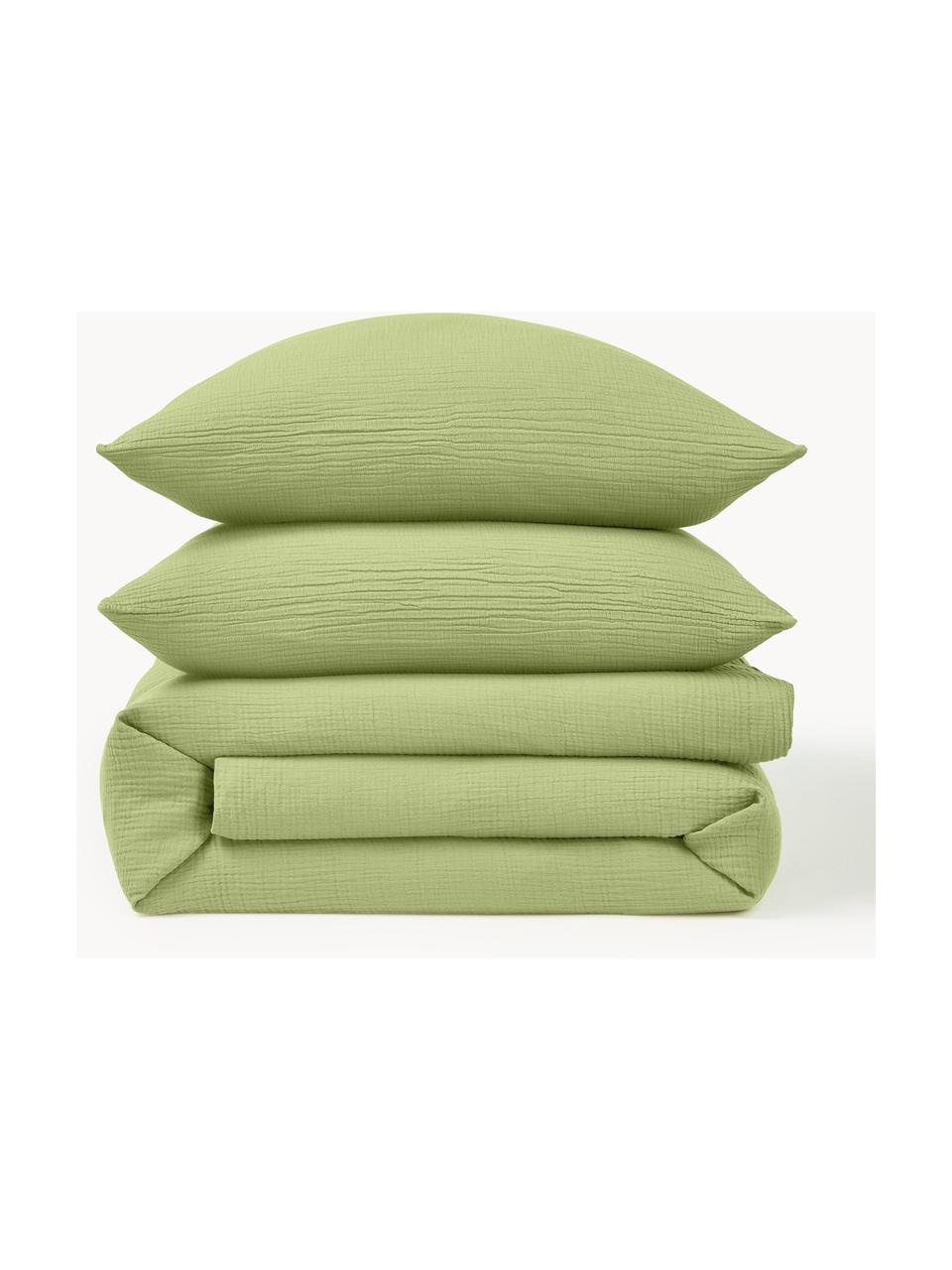 Funda nórdica de muselina Odile, Verde oliva, Cama 90 cm (155 x 220 cm)