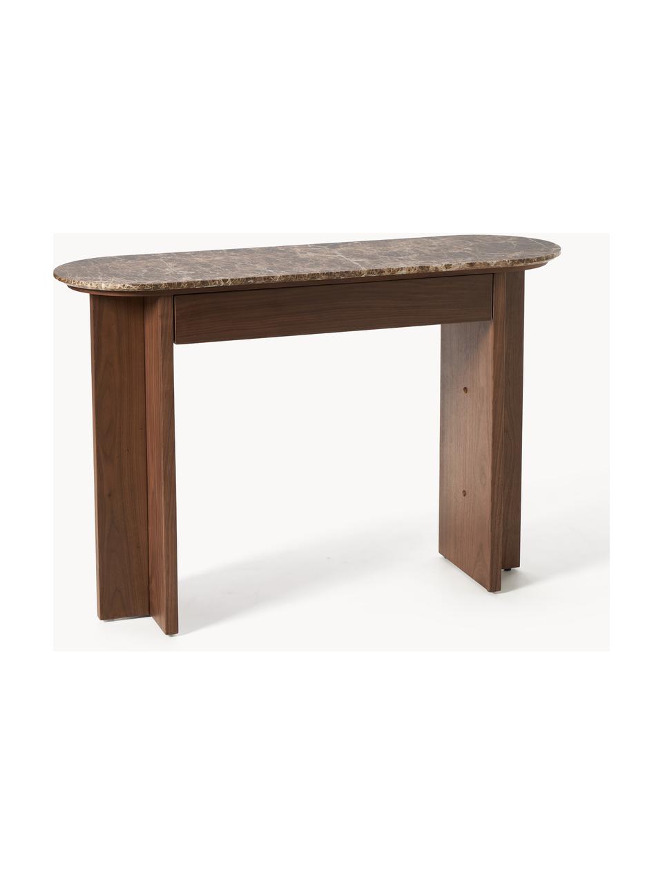 Console en bois avec plateau en marbre Zumi, Noyer laqué, brun marbré, larg. 120 x haut. 80 cm