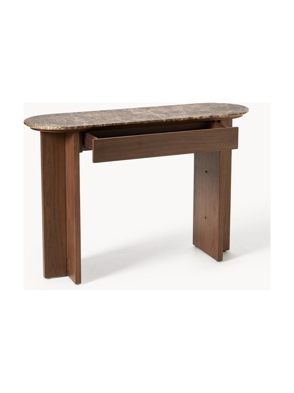 Console en bois avec plateau en marbre Zumi, Noyer laqué, brun marbré, larg. 120 x haut. 80 cm