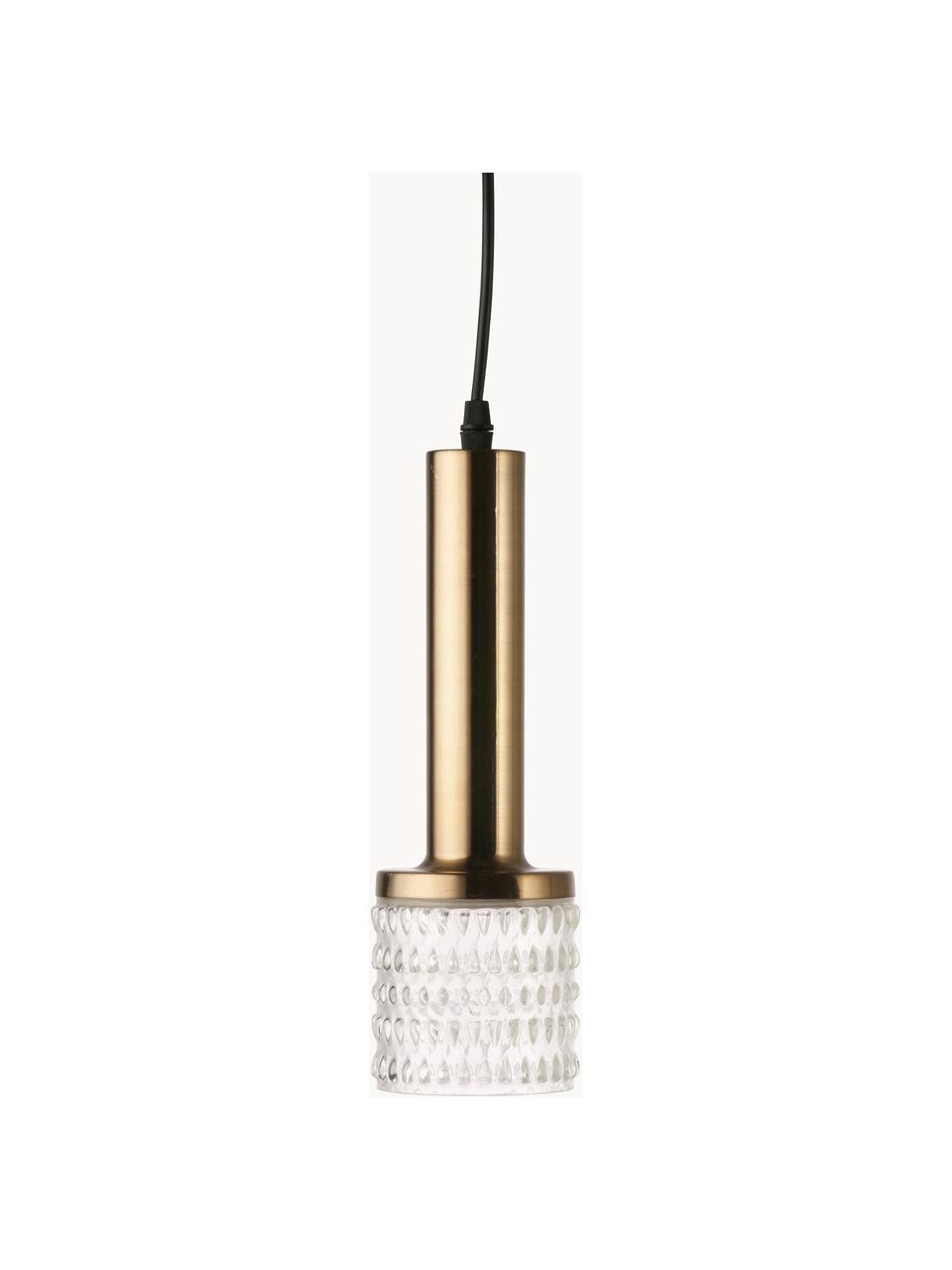 Kleine glazen hanglamp Genius, Lampenkap: glas, Decoratie: messing, Transparant, messingkleurig, Ø 9 x H 30 cm